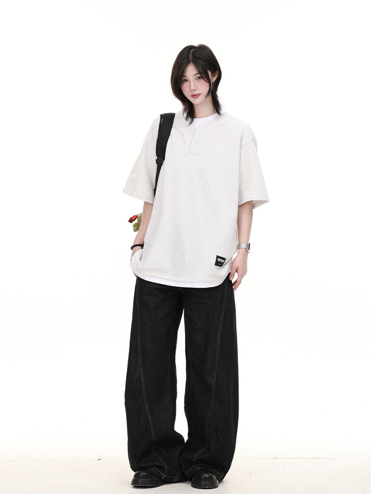【Oneblue Shop】レイヤード着こなし◎/半袖Tシャツ/シンプルデザイン/夏コーデ LS250504