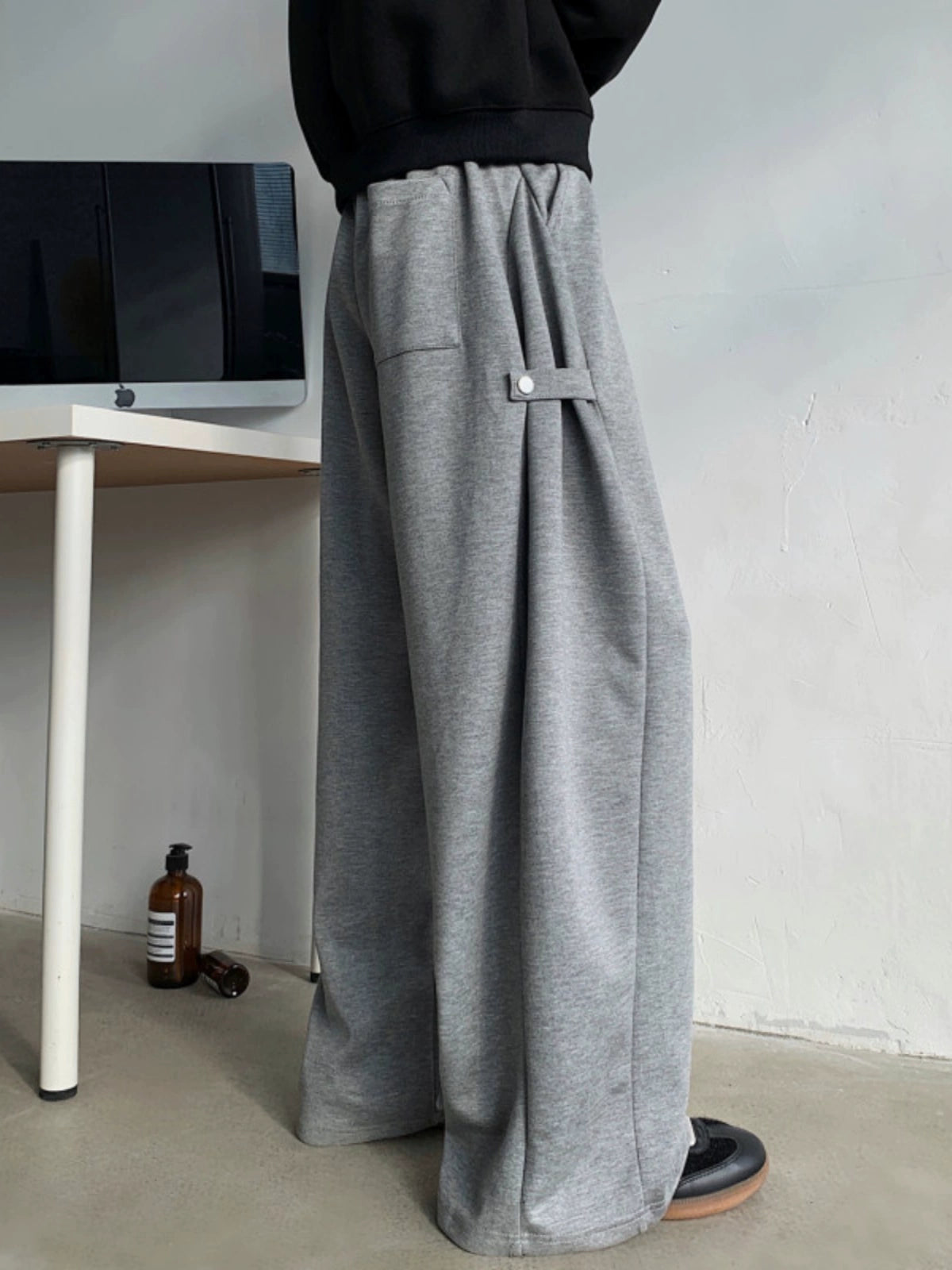 【Oneblue Shop】ゆったり厚手スウェットパンツ グレー Sweatpants  LS2501071