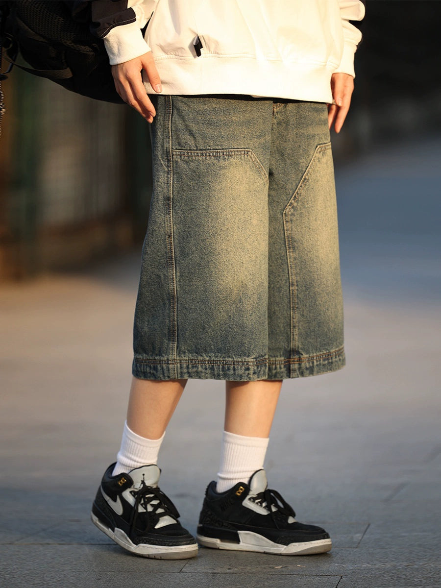 【Oneblue Shop】ヴィンテージ風デニムショートパンツ LS2407076 Vintage-Style Denim Shorts