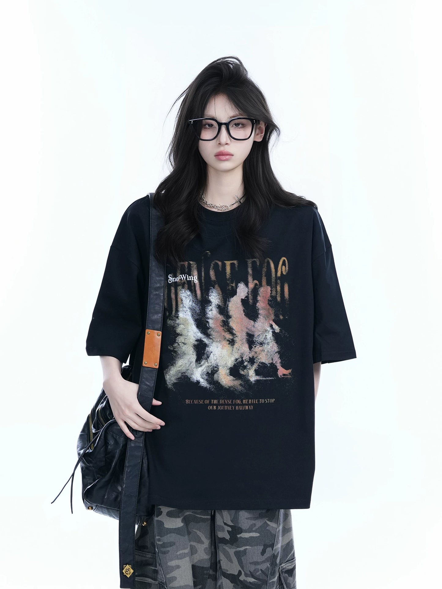 【Oneblue Shop】ブラック 半袖 クルーネック Tシャツ（4Color）241910