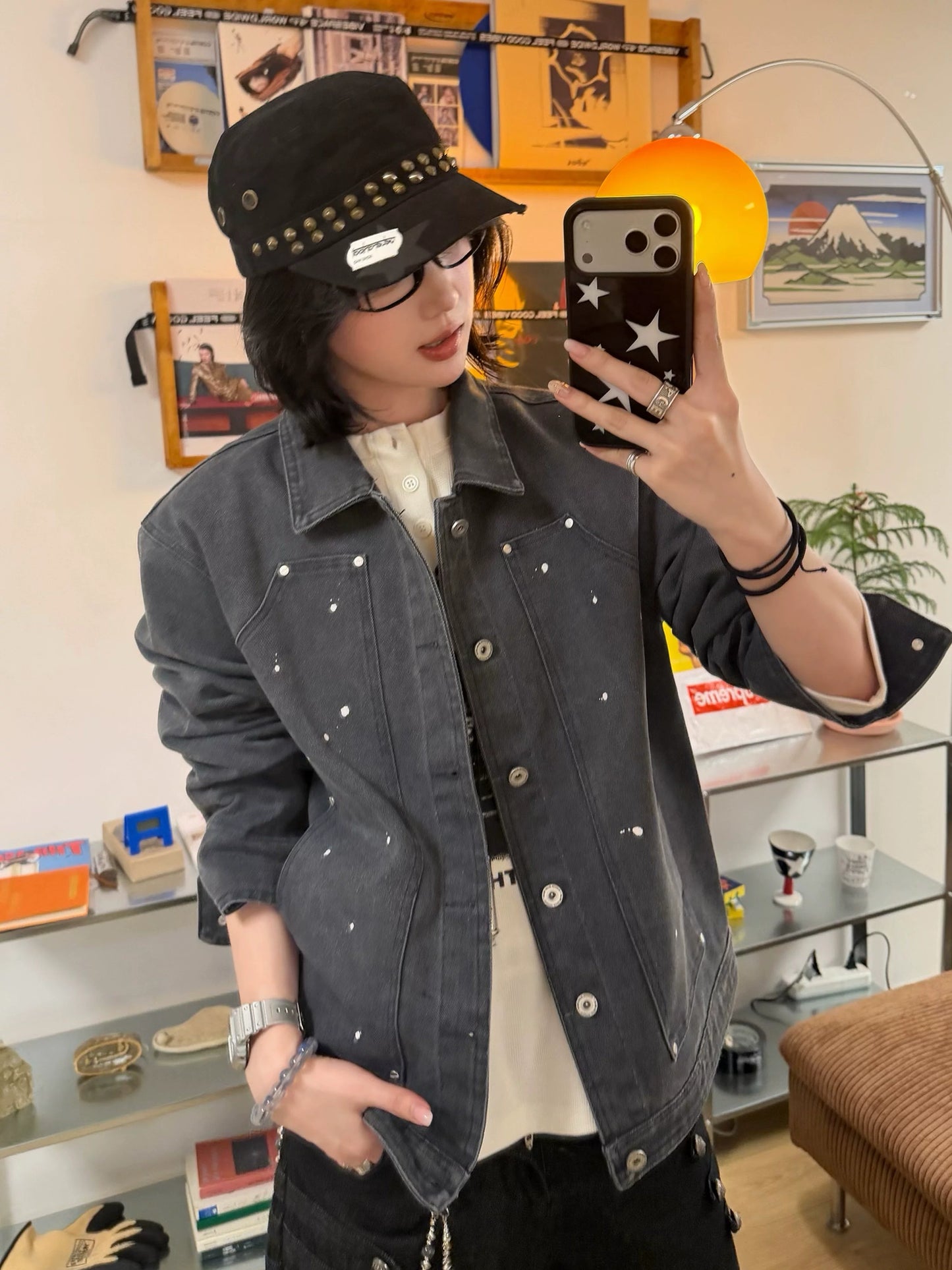 【Oneblue Shop】スプラッターポケットウォッシュデニムジャケット / SPLATTER POCKET WASHED DENIM JACKET 26982