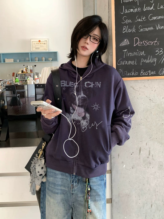 【Oneblue Shop】アニマルスクリプトジップフーディー / ANIMAL SCRIPT ZIP HOODIE 260987
