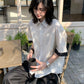 【Oneblue Shop】ストライプ パッチスリーブ シャツ / Contrast Stripe Half Sleeve Shirt NS67122