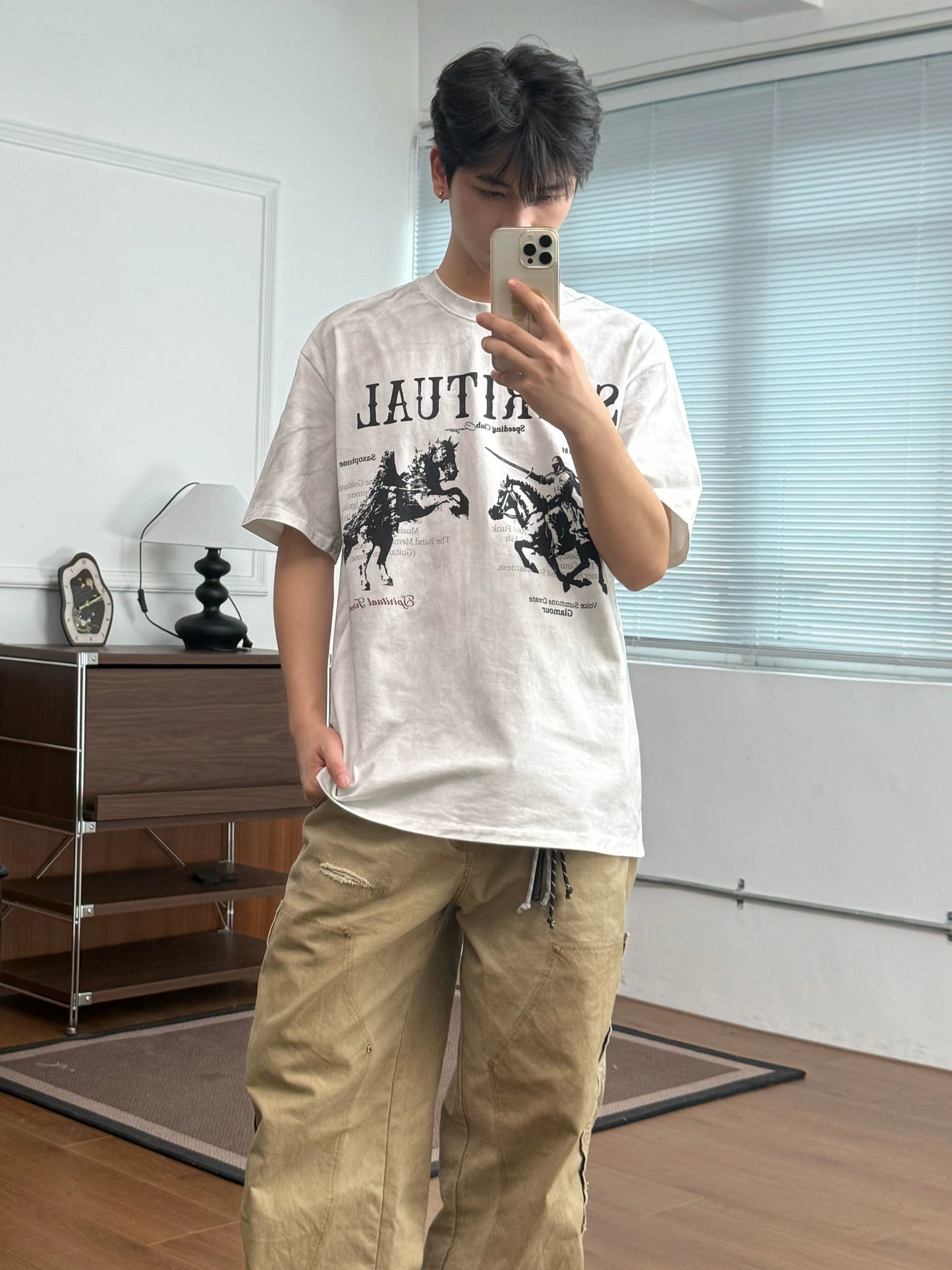 【Oneblue Shop】ウォッシュ加工 半袖 クルーネック Tシャツ（2Colors）242001