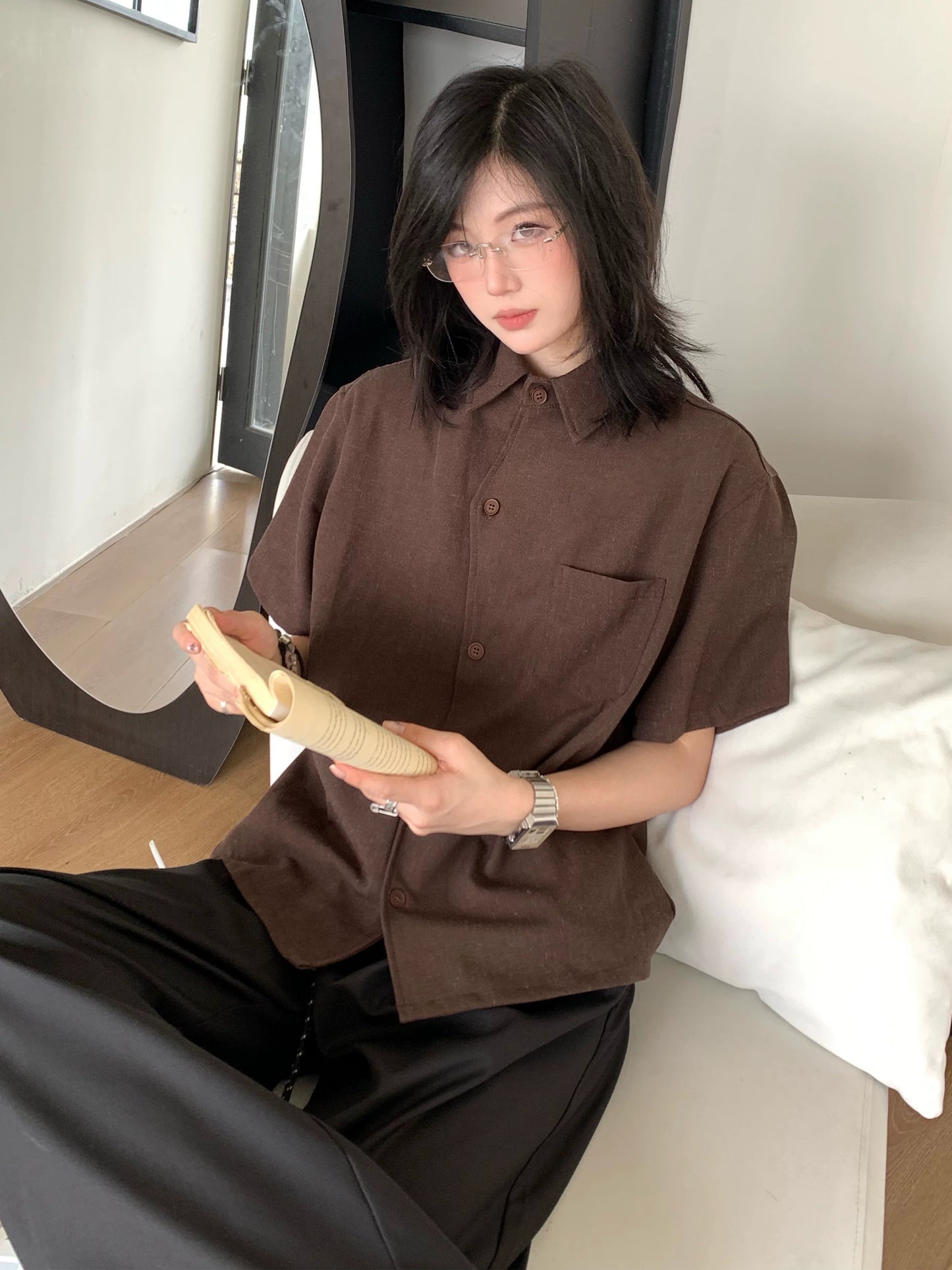 【Oneblue Shop】NCLLW リネンタッチ ルーズシャツ / Linen Touch Loose Shirt 2652301