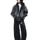 【Oneblue Shop】フェイクレザーフーデッドブルゾン / Faux Leather Hooded Blouson LS2601081