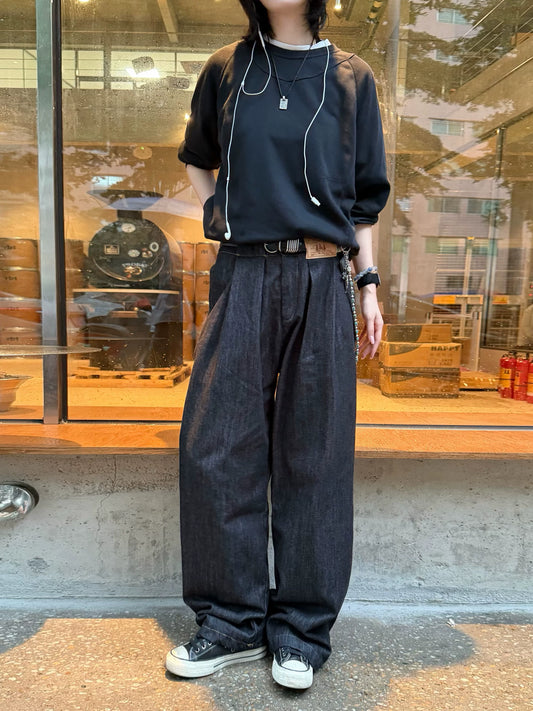 【Oneblue Shop】フロントタックワイドデニムパンツ / FRONT TUCK WIDE DENIM PANTS 2609810