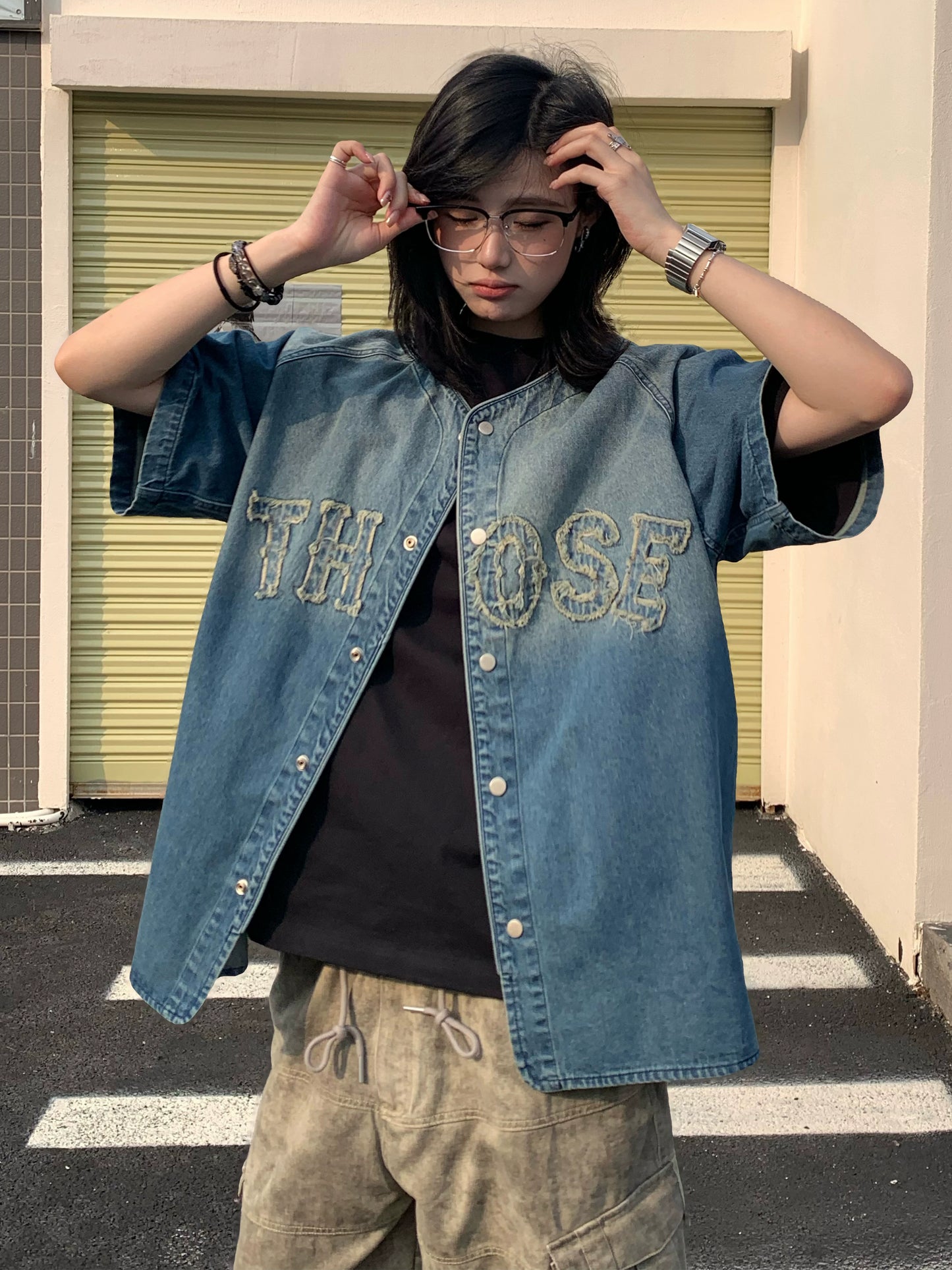 【Oneblue Shop】ヴィンテージデニムベースボールシャツ / VINTAGE DENIM BASEBALL SHIRT NS67126