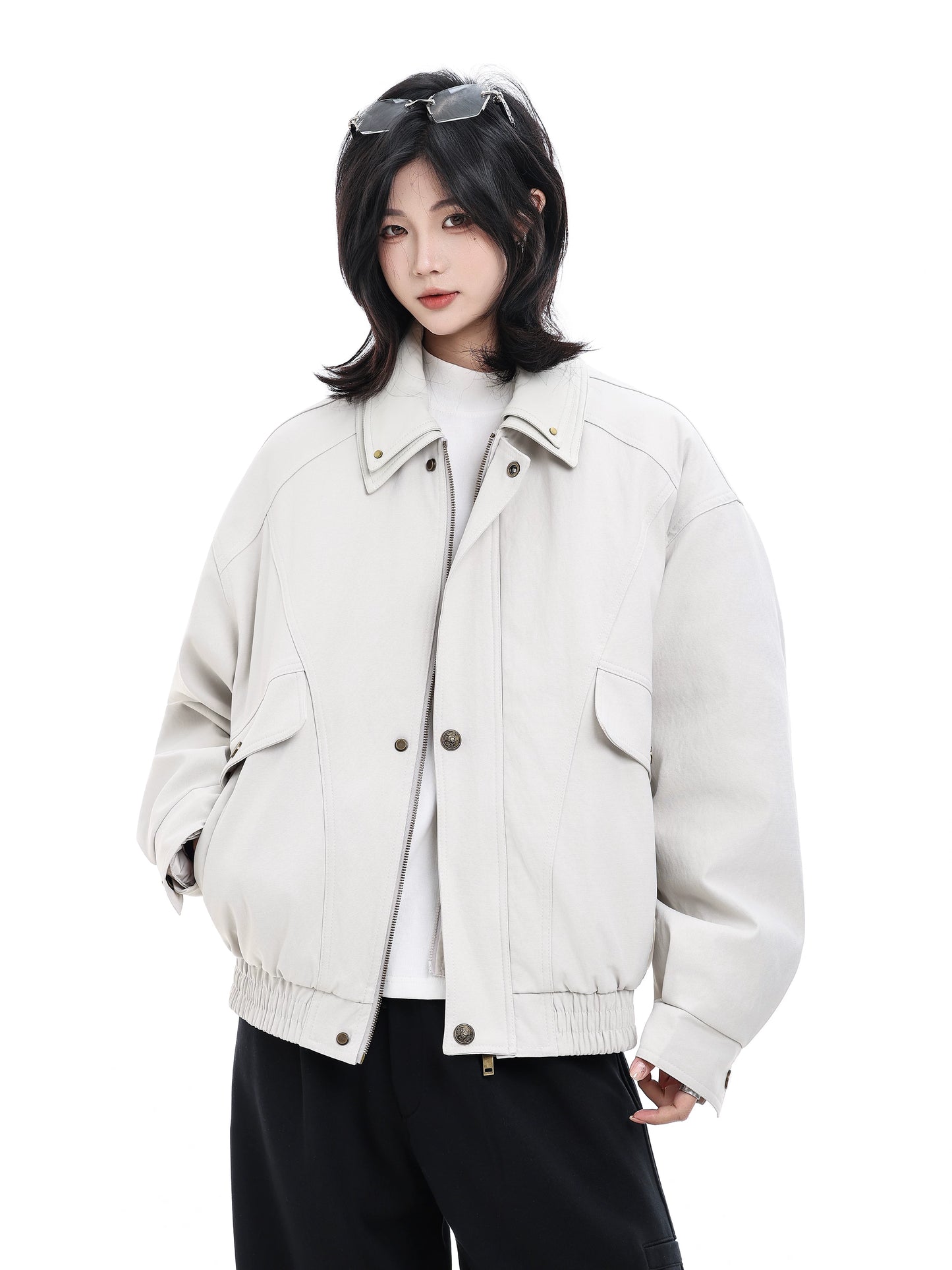 【Oneblue Shop】レザーカラー ワーク パディングブルゾン / デタッチャブル フライトジャケット LS2601082