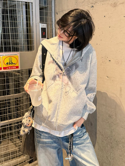 【Oneblue Shop】アニマルスクリプトジップフーディー / ANIMAL SCRIPT ZIP HOODIE 260987