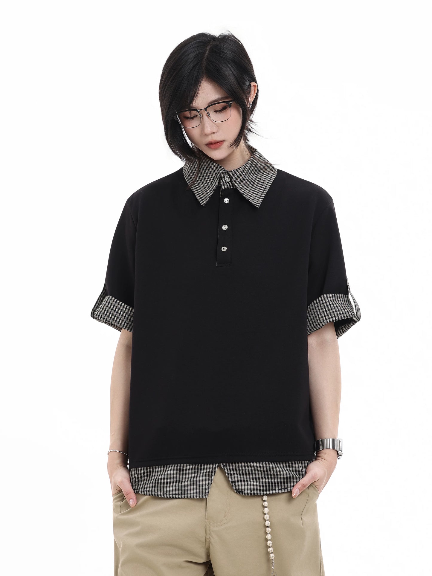 【Oneblue Shop】レイヤードカラー プルオーバートップス / Layered Collar Pullover Top LS260325