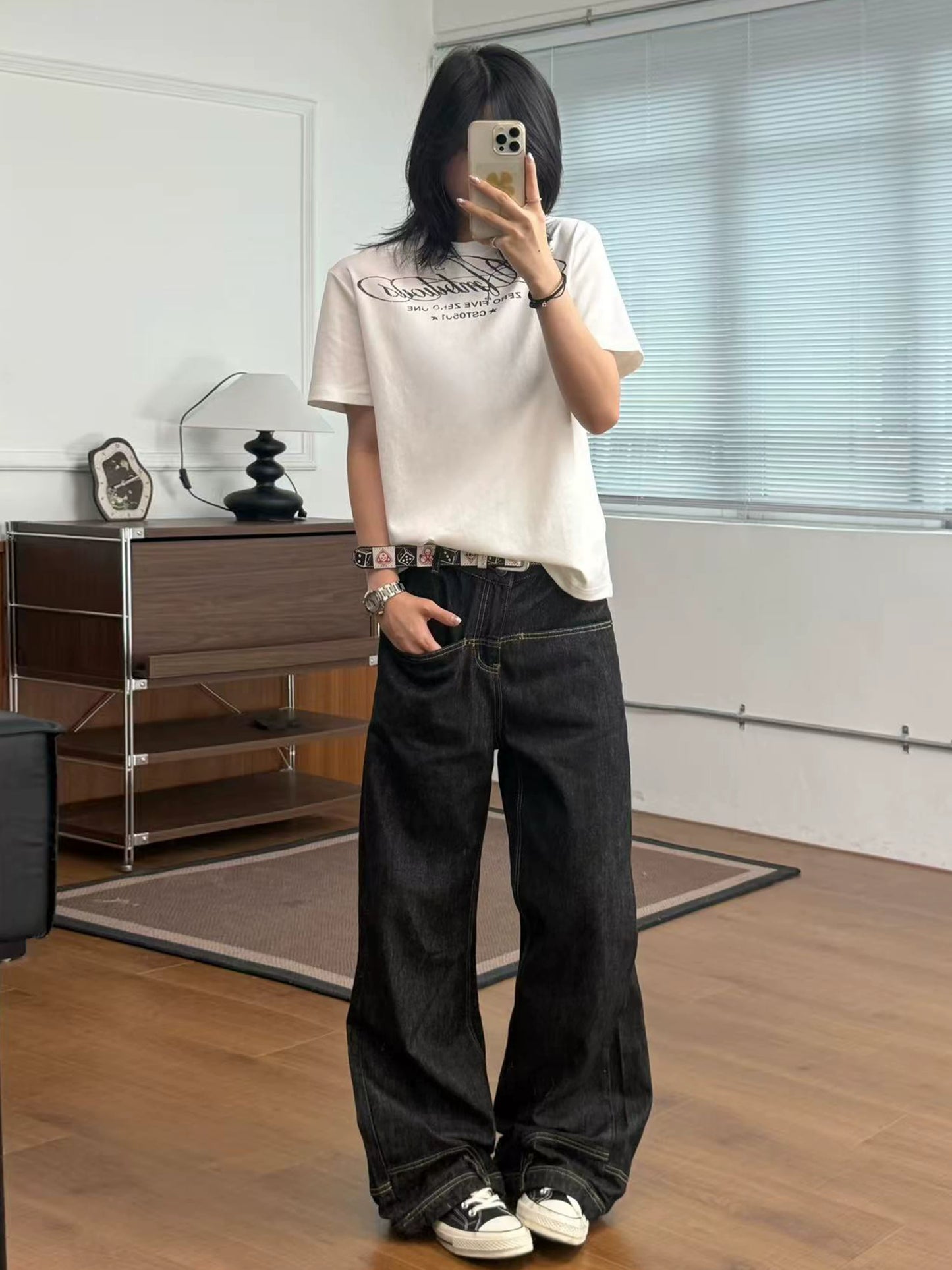 【Oneblue Shop】グラフィックプリント ビッグシルエット 半袖 Tシャツ（2Colors）242015