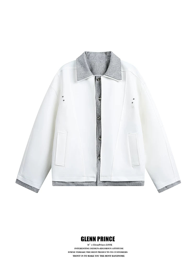 【Oneblue Shop】フェイクレイヤード 襟付き ジャケット（2Colors）241550