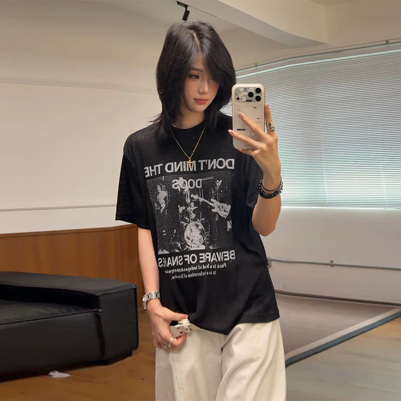 【Oneblue Shop】アメカジ グラフィックプリント 半袖 Tシャツ（2Colors）241985