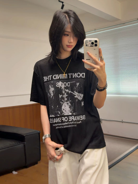 【Oneblue Shop】アメカジ グラフィックプリント 半袖 Tシャツ（2Colors）241985