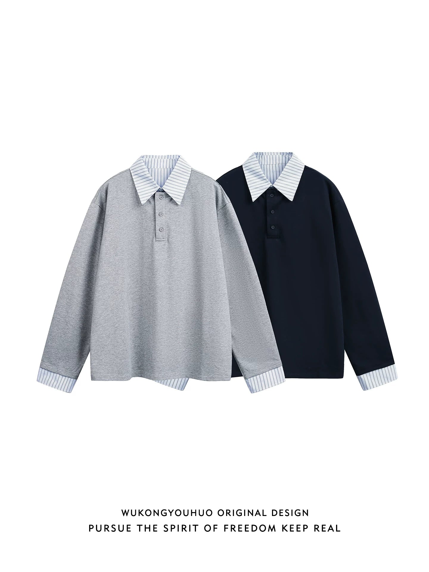 【Oneblue Shop】POLOカラー 長袖 Tシャツ（2Colors）241460