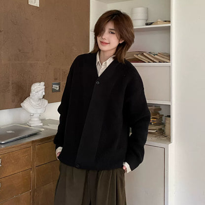 【Oneblue shop】ショールカラー オーバーサイズ ニットカーディガン / ビッグシルエット ルーズカーデ LS2601071