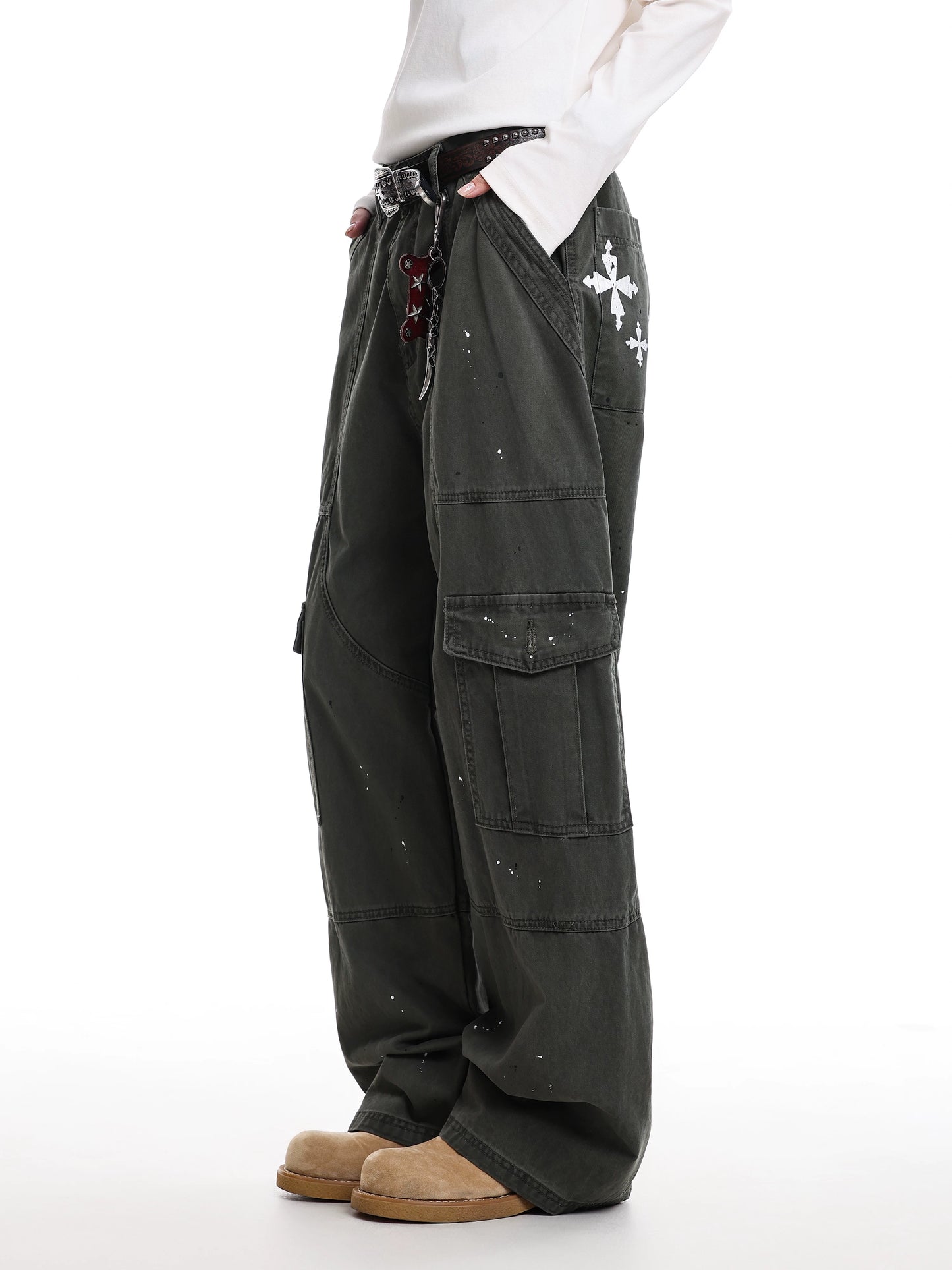 【Oneblue Shop】【NCLLW】マルチポケット タクティカル ワークパンツ / ワイドシルエット カーゴパンツ LS2602098