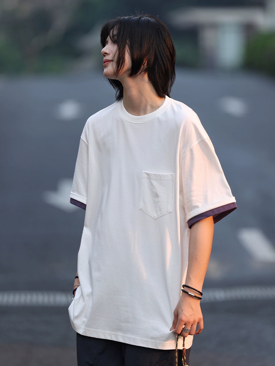 【Oneblue Shop】フェイク2枚無地Tシャツ -T-shirt LS2405204