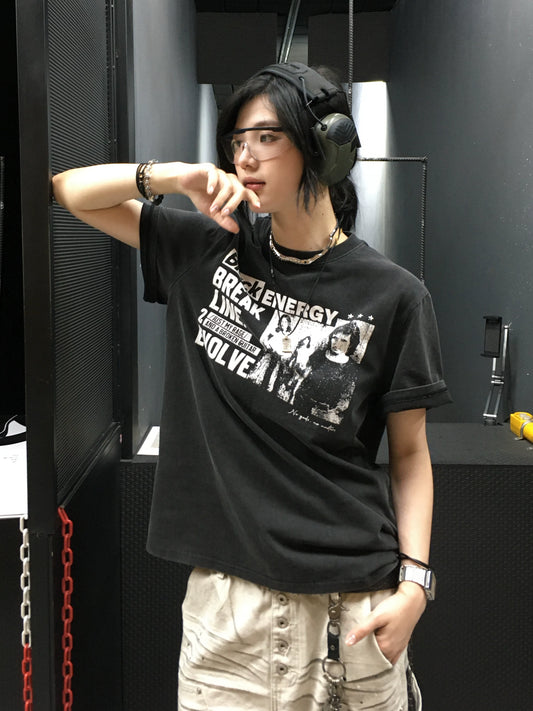 【Oneblue Shop】グラフィック プリント 半袖 Tシャツ241940