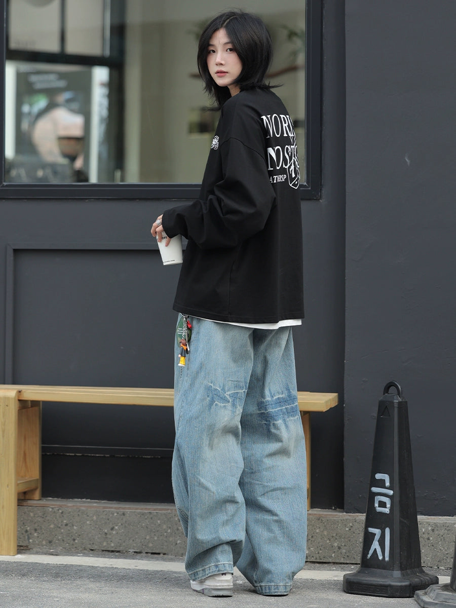 【Oneblue Shop】2025春秋/ゆったり/ストレートデニムパンツ /Straight Denim Pants Ls2412312