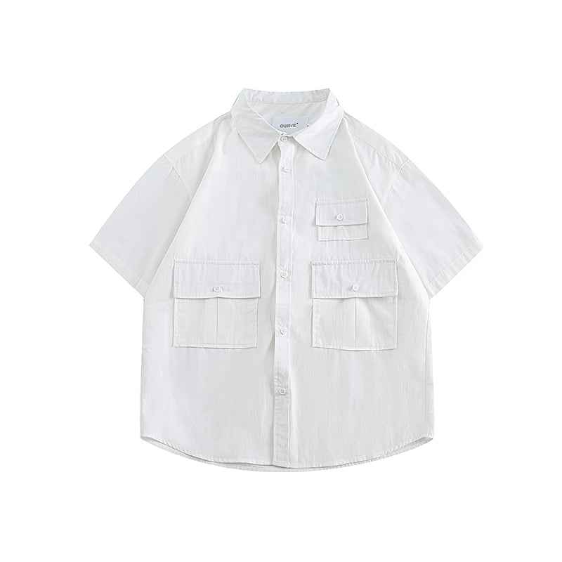 [Oneblue Shop] Plain Work Shirt Short Sleeve Loose Summer LS060401