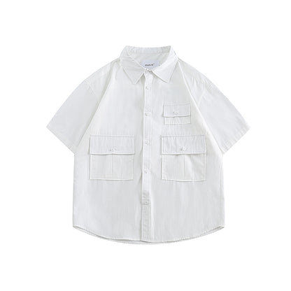 [Oneblue Shop] Plain Work Shirt Short Sleeve Loose Summer LS060401