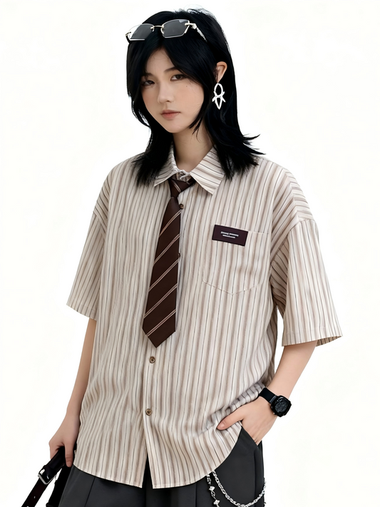 【Oneblue Shop】ルーズストライプシャツ Loose Stripe Shirt LS202510012