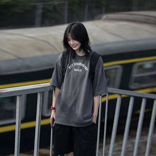 [Oneblue Shop] 半袖Tシャツ  全4色 oversize 男女通用 メンズ / レディース LS229101