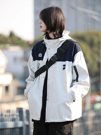 [Oneblue Shop] Hooded Jacket Waterproof Windproof Windbreaker Loose Spring Outerwear