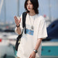 [Oneblue Shop] Loose short-sleeved cut-and-sew patch print T-shirt ls040901