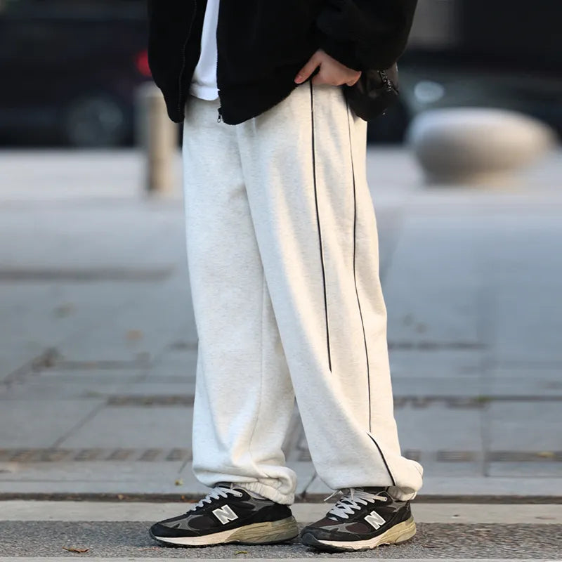 [Oneblue Shop] Long pants, hem tie pants, retro voluminous ins, straight pants
