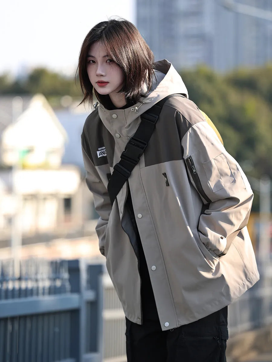 [Oneblue Shop] Hooded Jacket Waterproof Windproof Windbreaker Loose Spring  Outerwear