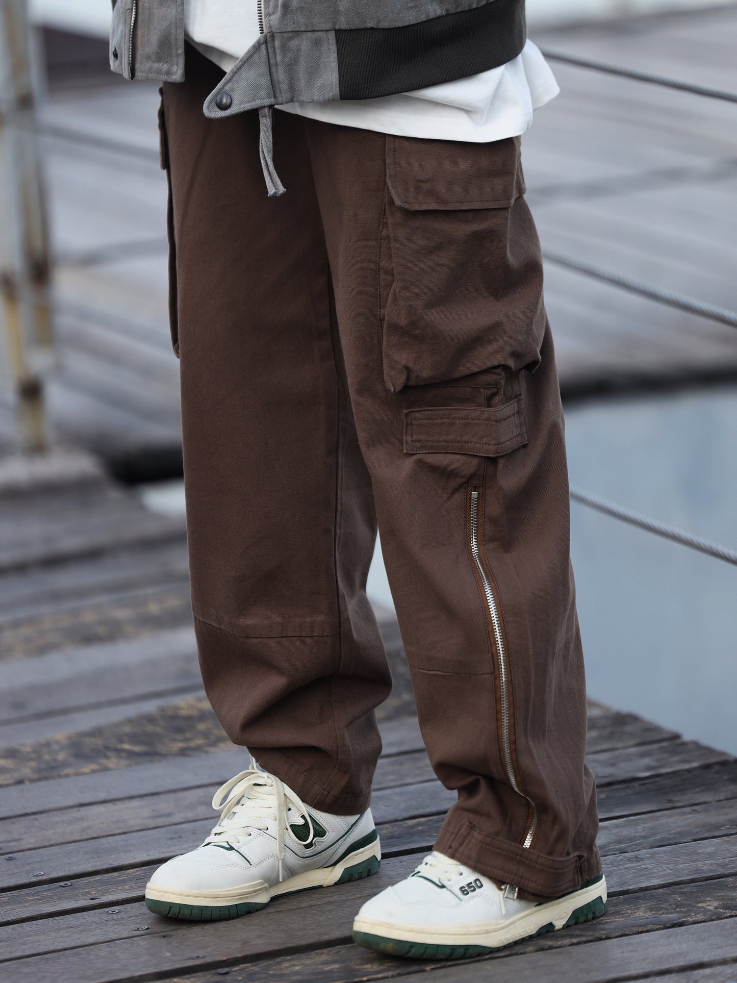 Oneblue Shop] Cargo Pants Unisex Overseas Trend Plain Regular Length Regular Waist Pocket Design ls2023217