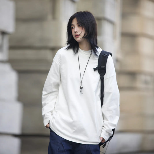 [Oneblue Shop] T-shirt Heavyweight T Long Sleeve Retro Loose Tops