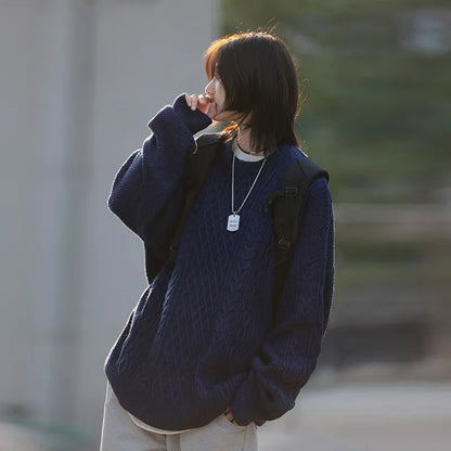 [Oneblue Shop] Sweater Long Sleeve Knit Pullover Spring Autumn Winter Cache-coeur Couple Unisex Japanese Style Retro ls221103